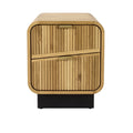 Modern Wooden Side Table with Grooved Design and Metal Accents