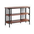 Modern Wooden Console Table with Open Shelving and Metal Frame